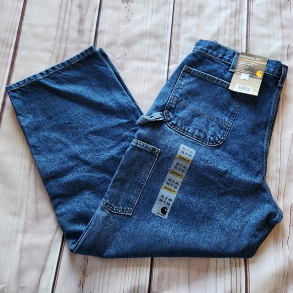 NWT Carhartt "Double Front Washed Logger Dungaree" Blue Jean #B73 DST Mens 38x30 - Picture 3 of 12